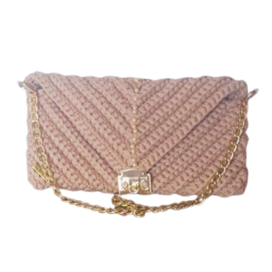 Bolsa Bege Estilo Carteira com Pérolas e Fecho Dourado