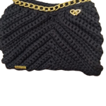 Bolsa Artesanal em Fio de Malha – Azul Petróleo com Alça Dourada